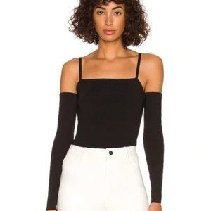 Alice and Olivia Evia Ribbed Off Shoulder Long Sleeve Top Black - XS Like New